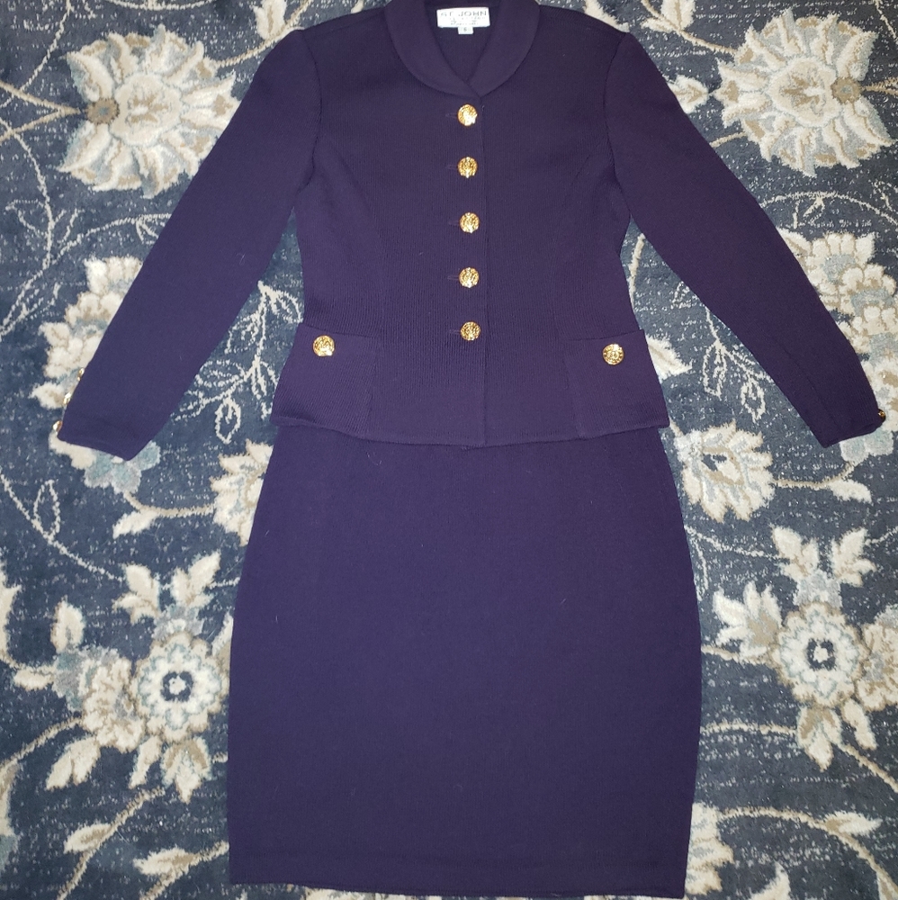 St. John by Marie Gray 3-Piece Aubergine Knit Suit
